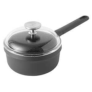 BergHOFF GEM Non-stick Cast Aluminum Saucepan 7\" 1.9 qt. Grey Stay-cool Handle, Hanging Loop Glass Lid Ferno-Green, PFOA Free Coating Induction Cooktop Fast Heating Dishwasher Safe