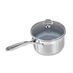Chantal Induction 21 Steel 2 qt Non Stick Saucepan with Tempered Glass Lid, Ceramic Non Stick, Brushed Stainless Steel
