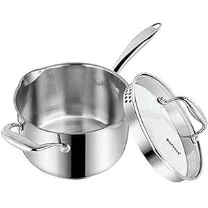 Rorence ステンレススチール ソースパン ソースパン 注ぎ口 & ストレーナー付きガラス蓋付き - 3.7クォート Rorence Stainless Steel Saucepan Sauce Pan with Pour Spout & Glass Lid with Strainer - 3.7 Quart