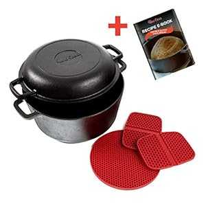 Uno Casa 鋳鉄製ダッチオーブン 蓋付き - 2 in1 シーズニング済み 5 クォート ポットと 1.6 クォート パン Uno Casa Cast Iron Dutch Oven with Lid - 2 in1 Pre-Seasoned 5 Quart Pot and 1.6 Quart Pan
