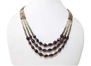 ガーネット & スモーキークォーツ マルチストランド ビーズ ネックレス by Anushruti 16 インチ ハンドメイド ジェムストーン ジュエリー Garnet & Smoky Quartz Multi-Strand Beaded necklace by Anushruti 16\
