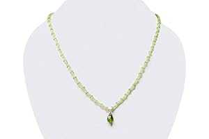 天然ペリドットドロップビーズネックレス、スターリングシルバーの所見 8 月の誕生石ジュエリー anushruti Natural Peridot Drop Beads Necklace with Sterling Silver findings August Birthstone Jewelry