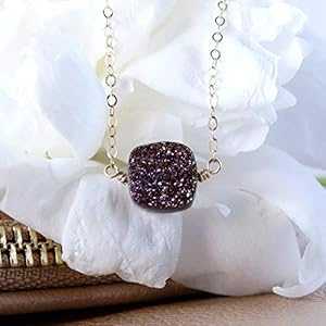 パープル Druzy Geode スクエア ゴールド ネックレス ジュエリー ギフト 女性用 16 インチ Designed by Stacey Jewelry, LLC Purple Druzy Geode Square Gold Necklace Jewelry Gift for Women 16 inches