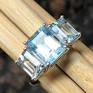 ナチュラル 4ct ブルー トパーズ 925 ソリッド スターリング シルバー リング サイズ 5.75、6、6.75、7、7.75、8、8.75、9 Natural Rocks by Kala Natural 4ct Blue Topaz 925 Solid Sterling Silver Ring Size 5.75, 6, 6.75, 7, 7.75,