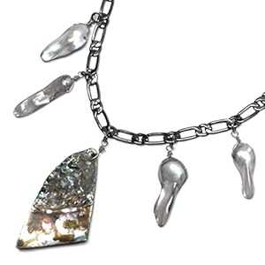 グレー ブリスター養殖パール アワビ レクタングル ヘビー ガンメタル チェーン ネックレス Meredithbead Gray Blister Cultured Pearl Abalone Rectangle Heavy Gunmetal Chain Necklace