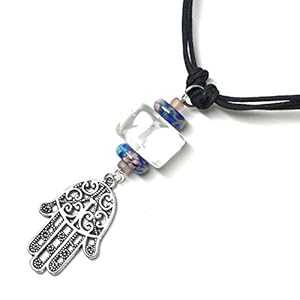 ピューター ハムサ クォーツ クリスタル コード ネックレス ブルー ポーセリン Meredithbead Pewter Hamsa Quartz Crystal Cord Necklace Blue Porcelain