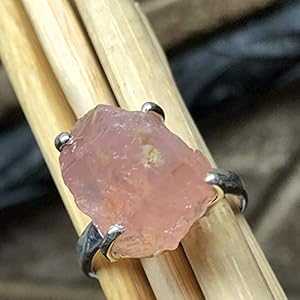 天然生ピンク ローズ クォーツ 925 ソリッド スターリング シルバー リング サイズ 7.25 Natural Rocks by Kala Natural Raw Pink Rose Quartz 925 Soild Sterling Silver Ring Size 7.25｜Glomarket