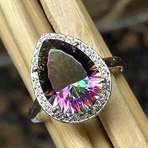 美しい 4ct ミスティック トパーズ、ホワイト サファイア 925 ソリッド スターリング シルバー リング サイズ 9 Natural Rocks by Kala Beautiful 4ct Mystic Topaz, White Spphire 925 Solid Sterling Silver Ring Size 9
