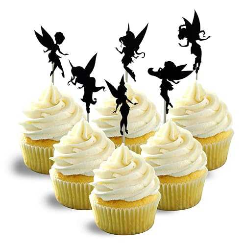 アニメーションとファンタジーにインスピレーションを得たパーティー結婚式誕生日カップケーキトッパーカードストックカラーブラック 12 個パック装飾 Picwrap animation and fantasy inspired Party Wedding Birthday Cupcake Topper cardstock Color Blakc画像