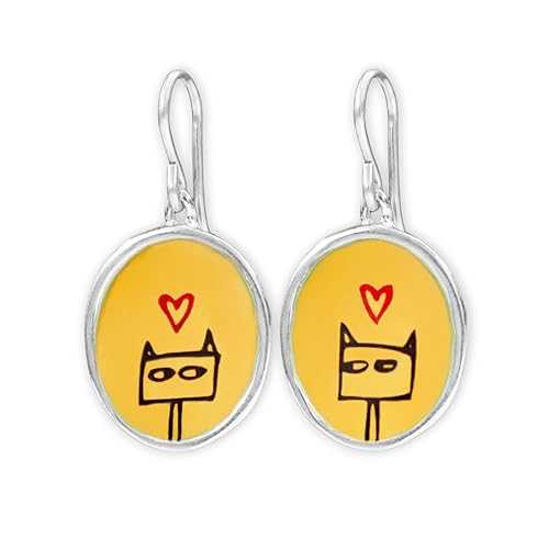Mark Poulin Orange Love Cat Earrings 925 Dangle Funny Shifty Kitty Jewelry Gift For Her - Mister Shifty Cat Earrings Mark Poulin Orange Love Cat Earrings 925 Dangle Funny Shifty Kitty Jewelry Gift For Her - Mister Shif