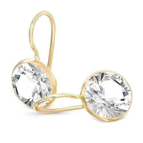 14k Solid Yellow Gold White CZ Earrings - April Birthstone Earrings - 8粍 Dangle Earrings, Dainty Cubic Zirconia Gemstones Earrings, Bridal Handmade Wedding Jewelry Gift for Brides, Graduation Gift ADITA GOLD 14k Solid その他-ジュエリー・アクセサリー