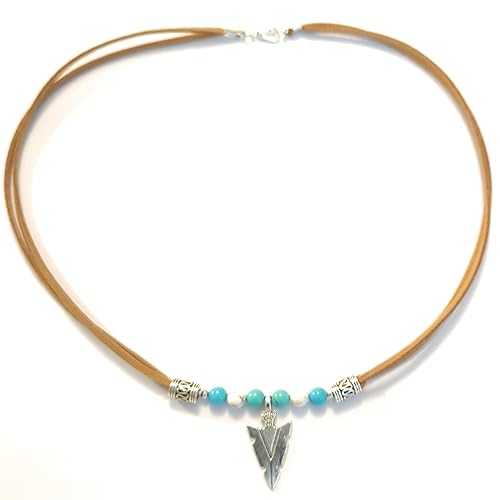 Turquoise Arrowhead Leather Boho Western Choker Necklace 20 Inch BOOT JEWELRY SHOP Turquoise Arrowhead Leather Boho Western Choker Necklace 20 Inch