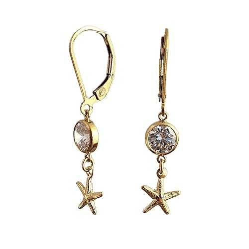 14k yellow gold filled starfish and cz dangle earrings (Leverback) I Dream of Jewelry 14k yellow gold filled starfish and cz dangle earrings (Leverback)