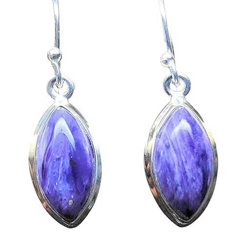 天然シベリア チャロアイト 925 ソリッド スターリング シルバー イヤリング 30mm Natural Rocks by Kala Natural Siberian Charoite 925 Solid Sterling Silver Earrings 30mm