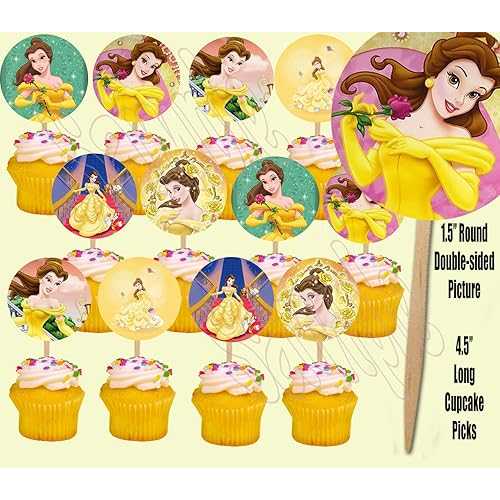 Party Over Here Belle Beauty and The Beast Double-Sided Cupcake Picks Cake Toppers -12 pcs画像