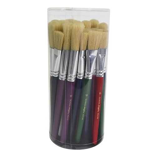 School Smart Stubby Ox Hair Paint Brushes for School and Arts and Crafts Use, Assorted Colors and Sizes, Bulk Set of 36