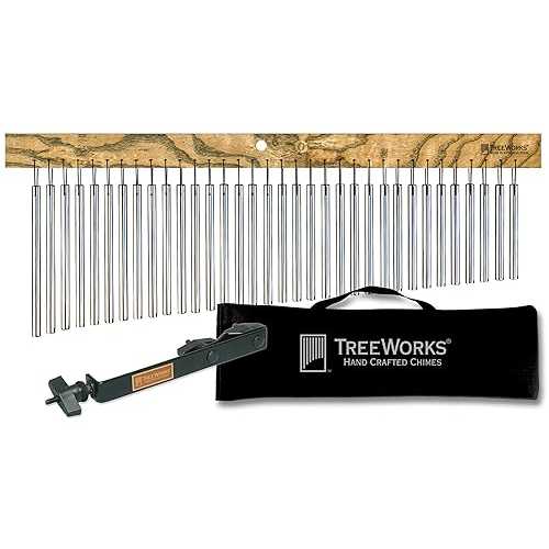 TreeWorks Chimes Complete Chime Set with Mounting Bracket and Bag - Made in U.S.A. - Large Single Row, Tennessee Hardwood, Dark Walnut Wood, Full (TRE35KIT)