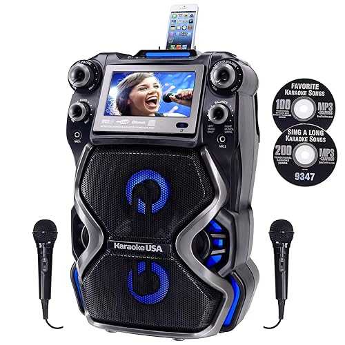 Karaoke USA GF920 Rechargeable Portable Bluetooth CDG-MP3G Karaoke Machine and PA System with 2 Microphones