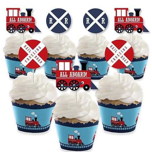 ? ? ?? ???? ?? ??? - ???? ?? - ?? ??? ?? ?? ?? ??? ?? ?? ? ?? ? ?? - 24? ?? Big Dot of Happiness Railroad Party Crossing - Cupcake Decoration - Steam Train Birthday Party