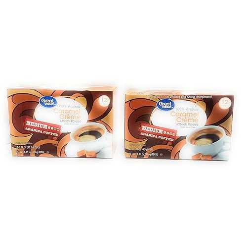 お買い得なキャラメル クリーム コーヒー 2 ボックス バンドル、1 箱あたり 12 個のポッド Artist Unknown Great Value Caramel Creme Coffee 2 Box Bundle, 12 Count Pods Per Box