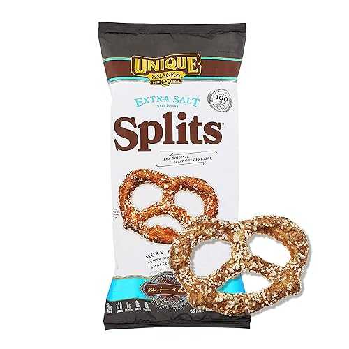 Unique Snacks Extra Salt Splits Pretzels, Original Split-Open Pretzels, Delicious Homestyle Baked Snack Bag, OU Kosher, and Non-GMO Food, No Artificial Flavor, 11 Oz. Bag, Pack of 9
