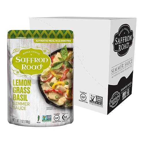 Saffron Road Lemongrass Basil Simmer Sauce / Globally Inspired Simmer Sauce / Gluten-free, Vegan, Non-GMO, and Certified Halal and Kosher / 7.0薬局衡オンス Pouch / Pack of 4