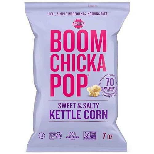 Angie s BOOMCHICKAPOP Sweet \u0026 Salty Kettle Corn Popcorn, 7 Ounce Bag (Pack of 4 Bags)