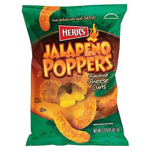 Herr\u0027s Jalape o Poppers Flavored Cheese Curls - Made with Cheddar Cheese - 2.375 Ounce (Pack of 20) Great for Bold Flavor Fans