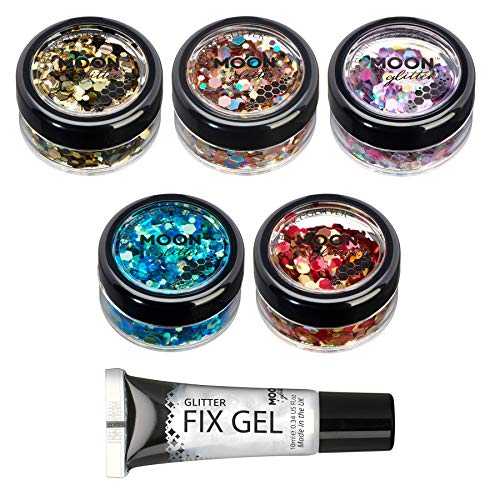 Moon Glitter の Mystic Chunky Glitter - 顔、体、爪、髪、唇用 100% 化粧品グリッター - 0.10 オンス - 5 個セット Mystic Chunky Glitter by Moon Glitter - 100% Cosmetic Glitter for Face, Body, Nails, Hair and Lips - 0