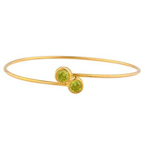 14K ゴールド 模擬 ペリドット ラウンド ベゼル バングル 腕輪 Elizabeth Jewelry 14Kt Gold Simulated Peridot Round Bezel Bangle Bracelet