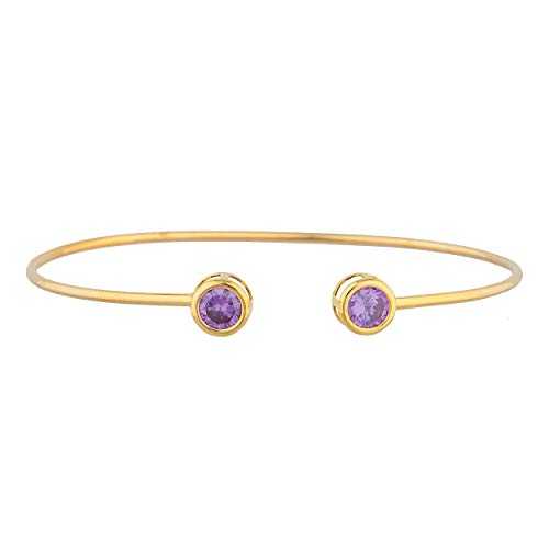 14K ゴールド CZ アメジスト ラウンド ベゼル バングル 腕輪 Elizabeth Jewelry 14Kt Gold CZ Amethyst Round Bezel Bangle Bracelet