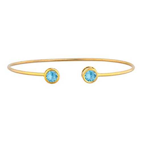 14K ゴールド 模擬 青碧 トパーズ色 ラウンド ベゼル バングル 腕輪 Elizabeth Jewelry 14Kt Gold Simulated Blue Topaz Round Bezel Bangle Bracelet