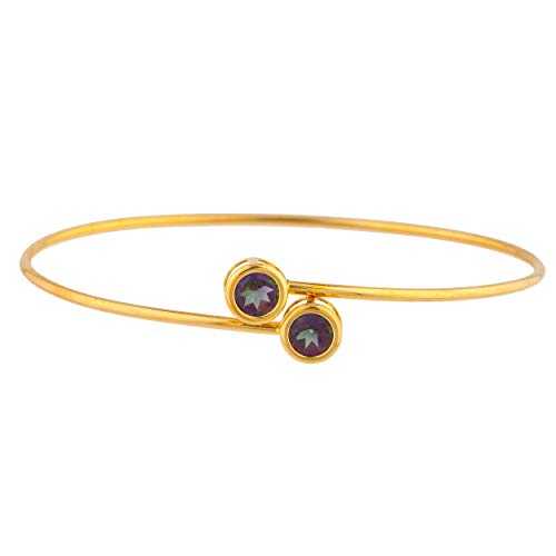 14K ゴールド 自然的 ミ突っ支い棒 トパーズ色 ラウンド ベゼル バングル 腕輪 Elizabeth Jewelry 14Kt Gold Natural Mystic Topaz Round Bezel Bangle Bracelet