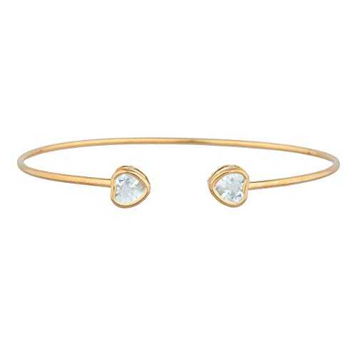 14K ゴールド 本物のアクアマリン ハート ベゼル バングル ブレスレット Elizabeth Jewelry 14Kt Gold Genuine Aquamarine Heart Bezel Bangle Bracelet