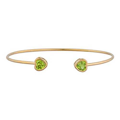 14K ゴールド 模擬 ペリドット ハート型 ベゼル バングル 腕輪 Elizabeth Jewelry 14Kt Gold Simulated Peridot Heart Bezel Bangle Bracelet