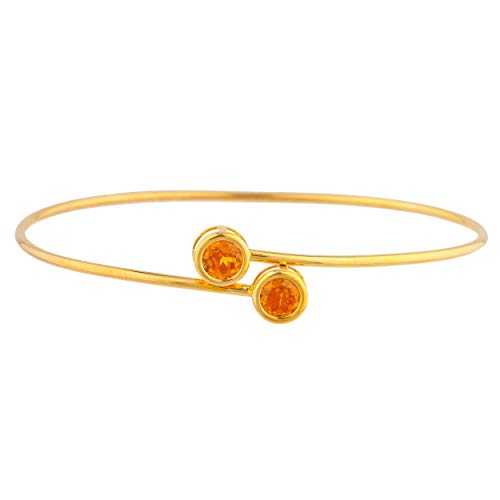 14K ゴールド シミュレート オレンジ シトリン ラウンド ベゼル バングル ブレスレット Elizabeth Jewelry 14Kt Gold Simulated Orange Citrine Round Bezel Bangle Bracelet