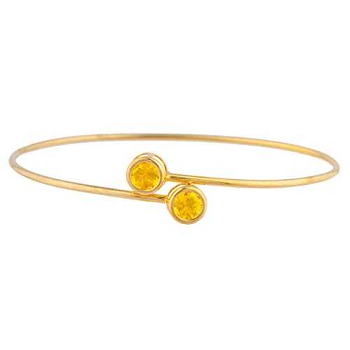14K ゴールド 模擬 黄色 シトリン ラウンド ベゼル バングル 腕輪 Elizabeth Jewelry 14Kt Gold Simulated Yellow Citrine Round Bezel Bangle Bracelet
