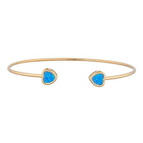 14K ゴールド シミュレート ブルー オパール ハート ベゼル バングル ブレスレット Elizabeth Jewelry 14Kt Gold Simulated Blue Opal Heart Bezel Bangle Bracelet