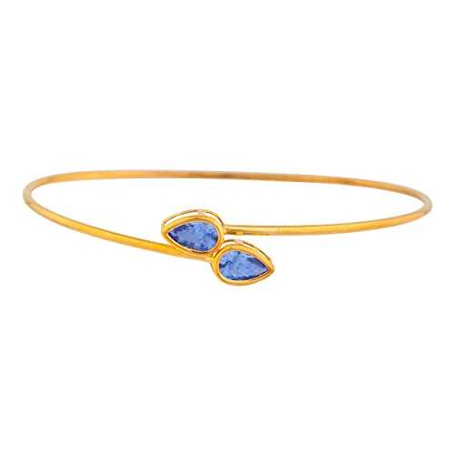 14K ゴールド 模擬 タンザナイト ありの実 ベゼル バングル 腕輪 Elizabeth Jewelry 14Kt Gold Simulated Tanzanite Pear Bezel Bangle Bracelet