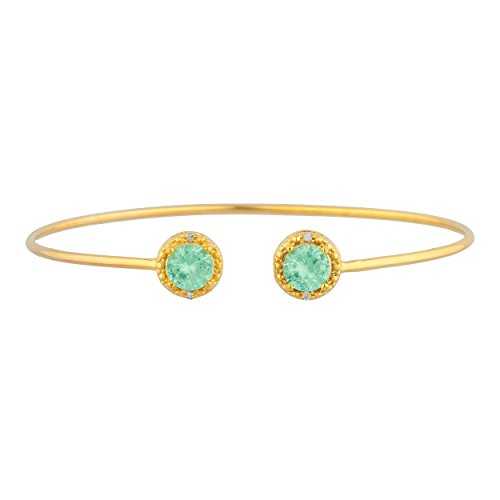 14K ゴールド 模擬 緑であること サファイア \u0026 金剛石 ラウンド バングル 腕輪 Elizabeth Jewelry 14Kt Gold Simulated Green Sapphire \u0026 Diamond Round Bangle Bracelet