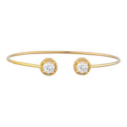 14K ゴールド 酸化ジルコニウム \u0026 金剛石 ラウンド バングル 腕輪 Elizabeth Jewelry 14Kt Gold Zirconia \u0026 Diamond Round Bangle Bracelet