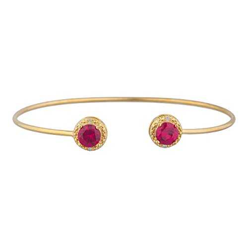 14K ゴールド製ルビー \u0026 金剛石 ラウンド バングル 腕輪 Elizabeth Jewelry 14Kt Gold Created Ruby \u0026 Diamond Round Bangle Bracelet