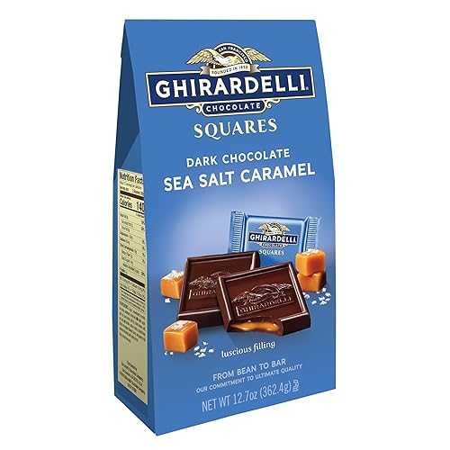 GHIRARDELLI Dark Chocolate Sea Salt Caramel SQUARES, 12.7 oz Bag Premium Individually Wrapped Dark Chocolate Candy with Caramel and Sea Salt