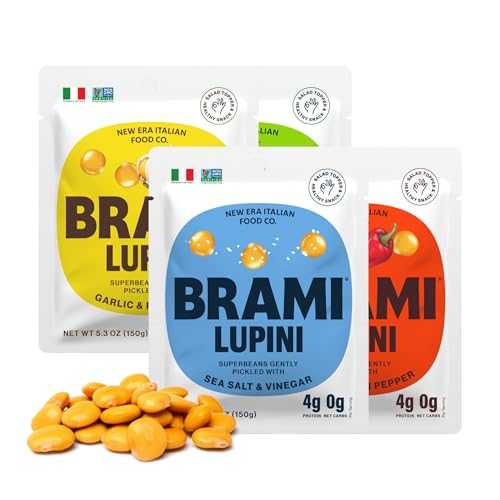 BRAMI Lupini Beans Snack, Variety Pack 7g Plant Protein, 0g Net Carbs Vegan, Keto, Plant Based, Mediterranean Diet Pickled Vegetable 5.3 Ounce (4 Count)