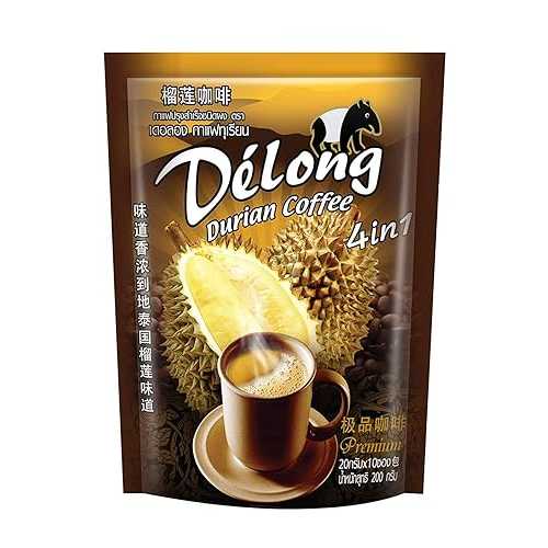 De'Long ( Delong ) 4 in 1 Premium Durian Coffee - Real Durian and Best Coffee from Thailand 20 grams x 10 sachets