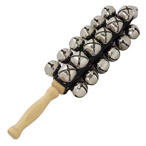 Performance Plus SBL-25 プロフェッショナル スレイベル - ニッケルメッキジングルベル 25 個 - 4 列、ハードロックメープルハンドル付き Performance Plus SBL-25 Professional Sleigh Bells- 25 Nickel Plated Jingle Bells- Four Rows with Ha