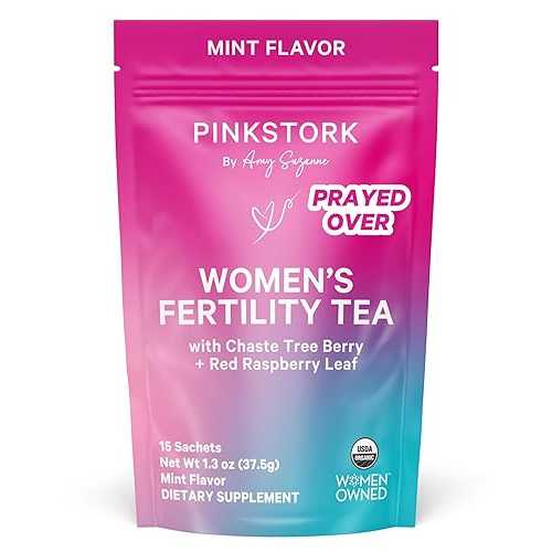 Pink Stork Organic Fertility Tea for Women Fertility Supplements for Women with Chaste Tree Berry (Vitex) + Red Raspberry Leaf Hormone Balance Herbal Tea for Conception Support USDA Organic, Caffeine Free - Mint, 15 S画像