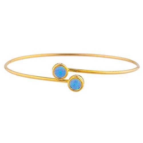 14K ゴールド シミュレート ブルー オパール ラウンド ベゼル バングル ブレスレット Elizabeth Jewelry 14Kt Gold Simulated Blue Opal Round Bezel Bangle Bracelet 59,450円