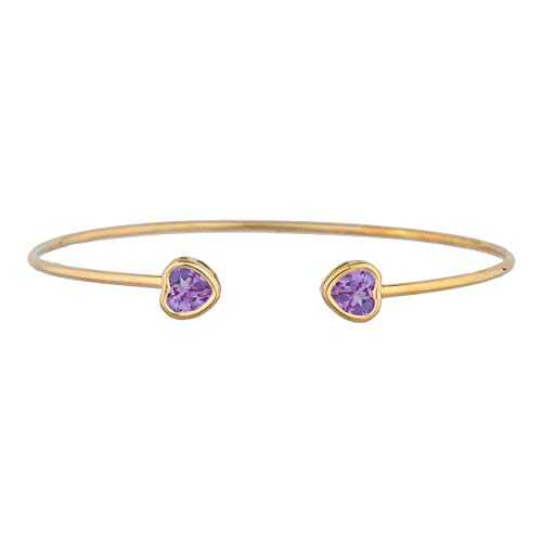 14K ゴールド仕立て上げるアレキサンドライト ハート型 ベゼル バングル 腕輪 Elizabeth Jewelry 14Kt Gold Created Alexandrite Heart Bezel Bangle Bracelet