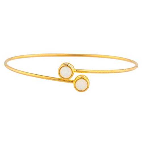 14K ゴールド 模擬 乳白色 ラウンド ベゼル バングル 腕輪 Elizabeth Jewelry 14Kt Gold Simulated Opal Round Bezel Bangle Bracelet